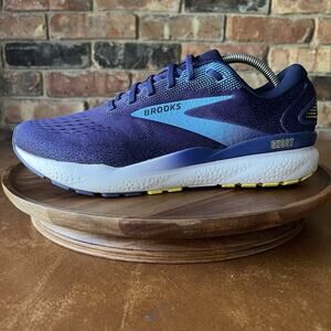 Brooks Ghost 16 Men's 10.5 White Blue Yellow Neutral Road Running Shoes Sneakers